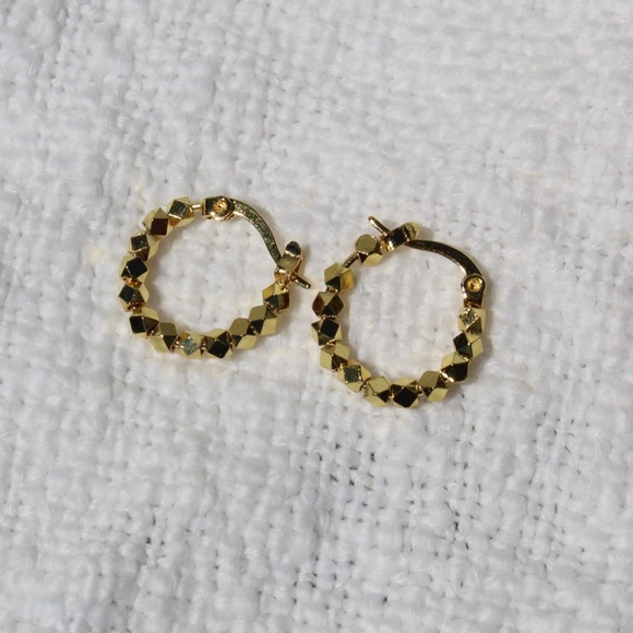 Gold Toned Beaded Hoop Earrings - Picture 5 of 6
